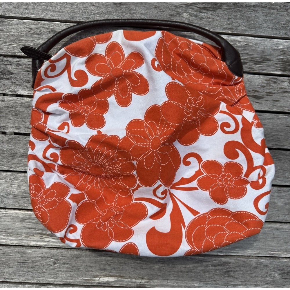 Saks Fifth Avenue Orange & White Floral Hobo Shoulder Bag with Slouchy Design